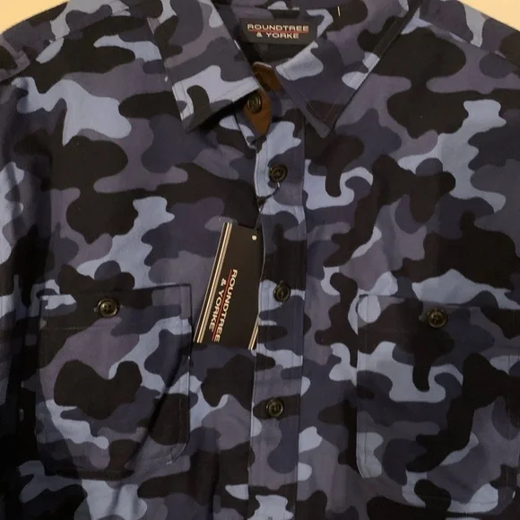Roundtree & Yorke Blue Camouflage Casual Button Down Shirt - Picture 4 of 6
